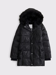 Abercrombie & Fitch Long Line Faux Fur Hood Parka Black Jacket - Image 1 of 3