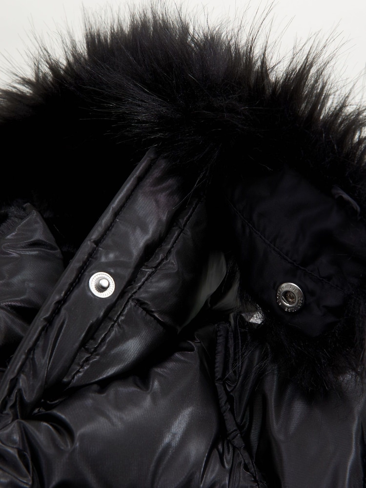Abercrombie & Fitch Long Line Faux Fur Hood Parka Black Jacket - Image 2 of 3