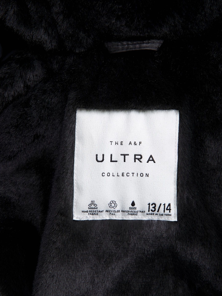 Abercrombie & Fitch Long Line Faux Fur Hood Parka Black Jacket - Image 3 of 3