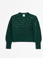 Verde - Abercrombie & Fitch Ballon Sleeve Knitted Jumper With Diamante Detail - Imagen 1 de 2