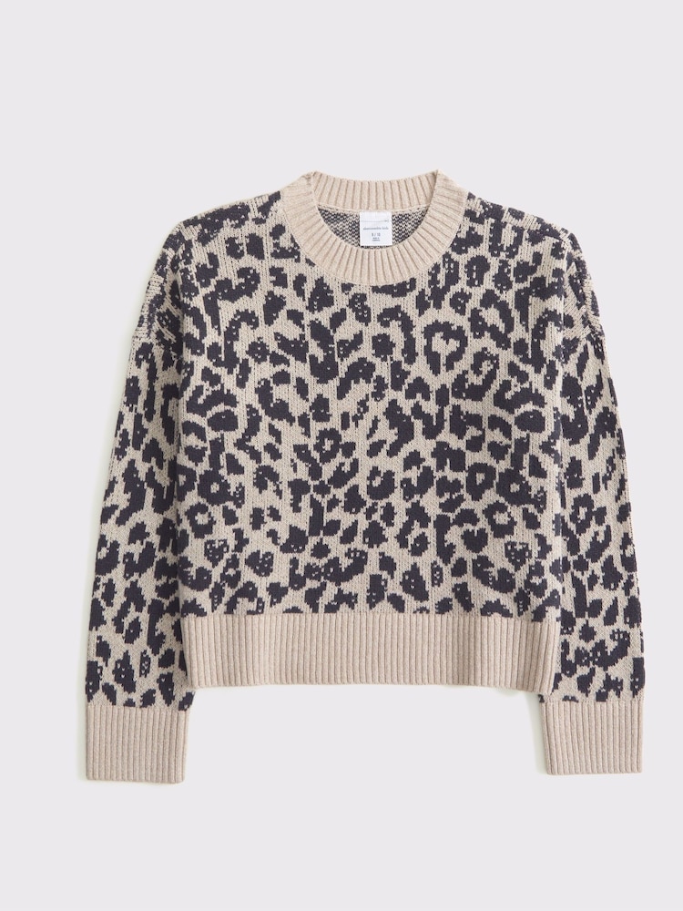 Abercrombie & Fitch Leopard Print Intarsia Knitted Brown Jumper - Image 1 of 1