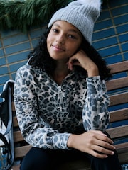 Abercrombie & Fitch Leopard Print Quauter Zip Brown Jumper - Image 3 of 4