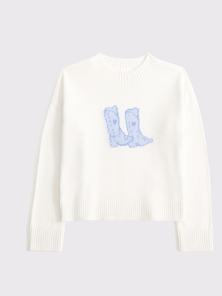Abercrombie & Fitch Cowgirl Cream Western Boots Knitted Jumper - Image 1 of 1