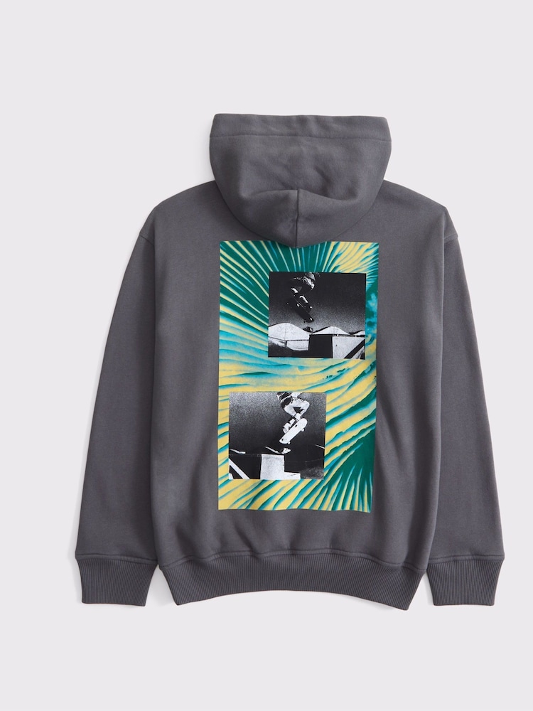 Abercrombie & Fitch Grey Back Graphic Logo Hoodie - Image 2 of 2