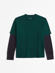 أخضر - تيشرت بطبقة مزدوجة بكم طويل من Abercrombie & Fitch - صورة 1 من 2