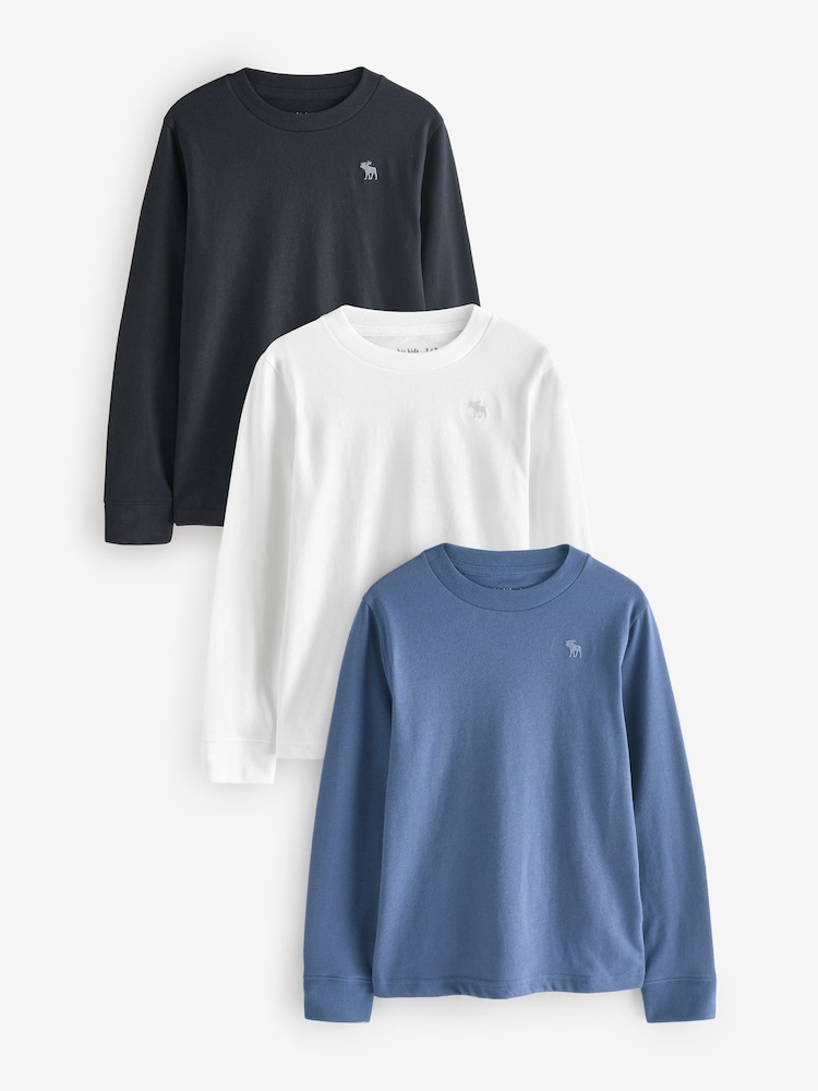Abercrombie & Fitch Blue Essential Icon Logo Long Sleeves T-Shirt 3 Pack - Image 1 of 6