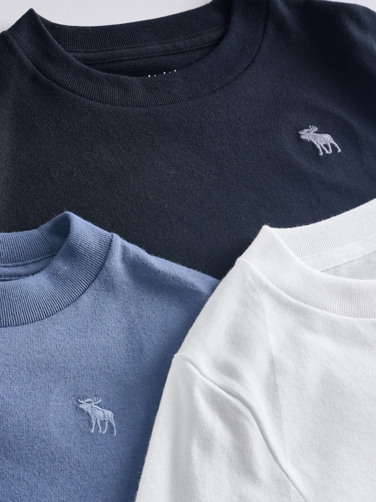 Abercrombie & Fitch Blue Essential Icon Logo Long Sleeves T-Shirt 3 Pack - Image 6 of 6