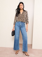 Friends Like These Brown Animal V-Neck Bow Front 3/4 Sleeve Blouse - Image 3 of 4