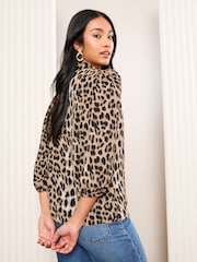 Friends Like These Brown Animal V-Neck Bow Front 3/4 Sleeve Blouse - Image 4 of 4