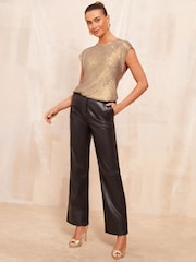 Friends Like These Gold Woven Lightweight Short Sleeve Blouse - Image 2 of 4