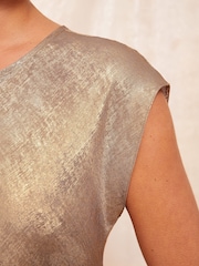 Friends Like These Gold Woven Lightweight Short Sleeve Blouse - Image 3 of 4