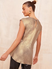 Friends Like These Gold Woven Lightweight Short Sleeve Blouse - Image 4 of 4