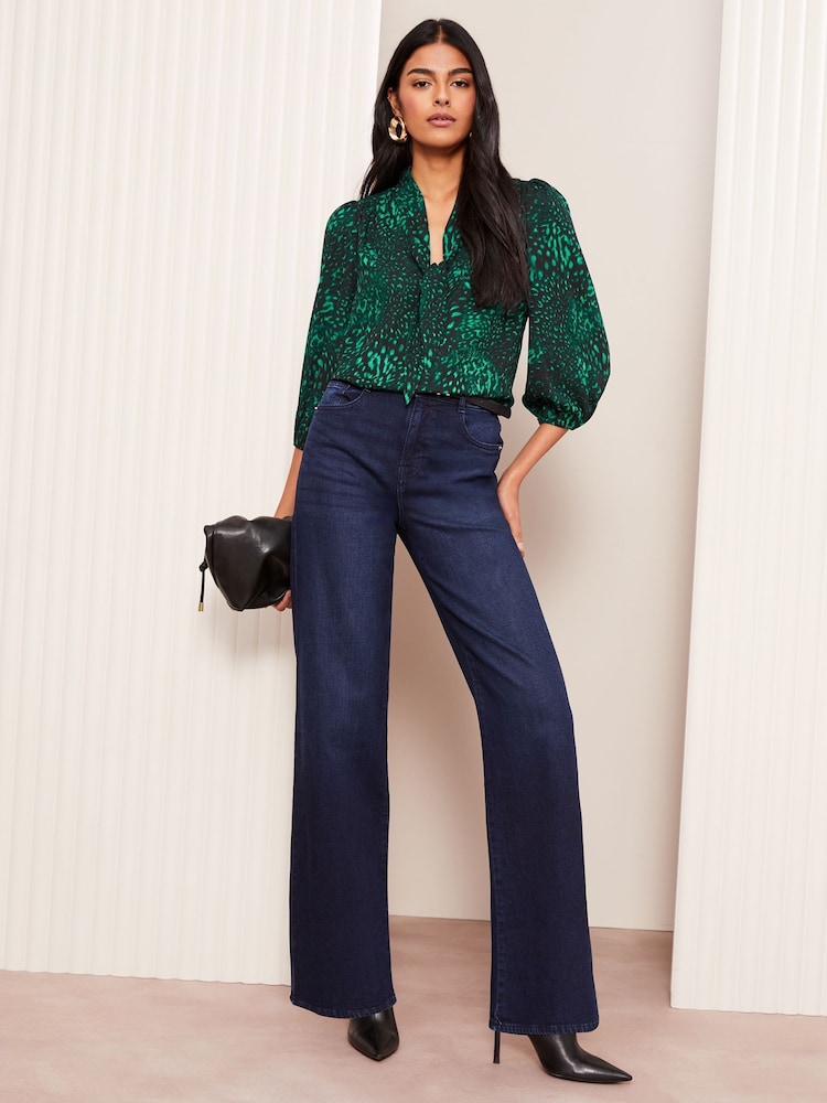 Friends Like These Green V-Neck Bow Front 3/4 Sleeve Blouse - Image 2 of 4