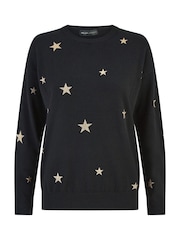 Yumi Black Relaxed Fit Foil Star Print Jumper - Image 4 of 4