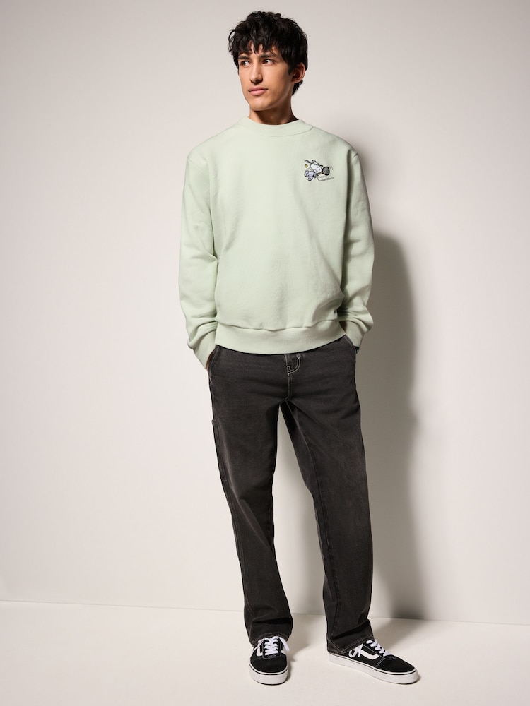 Sage Green Snoopy License Graphic Print Crew Sweatshirt - Image 2 of 5