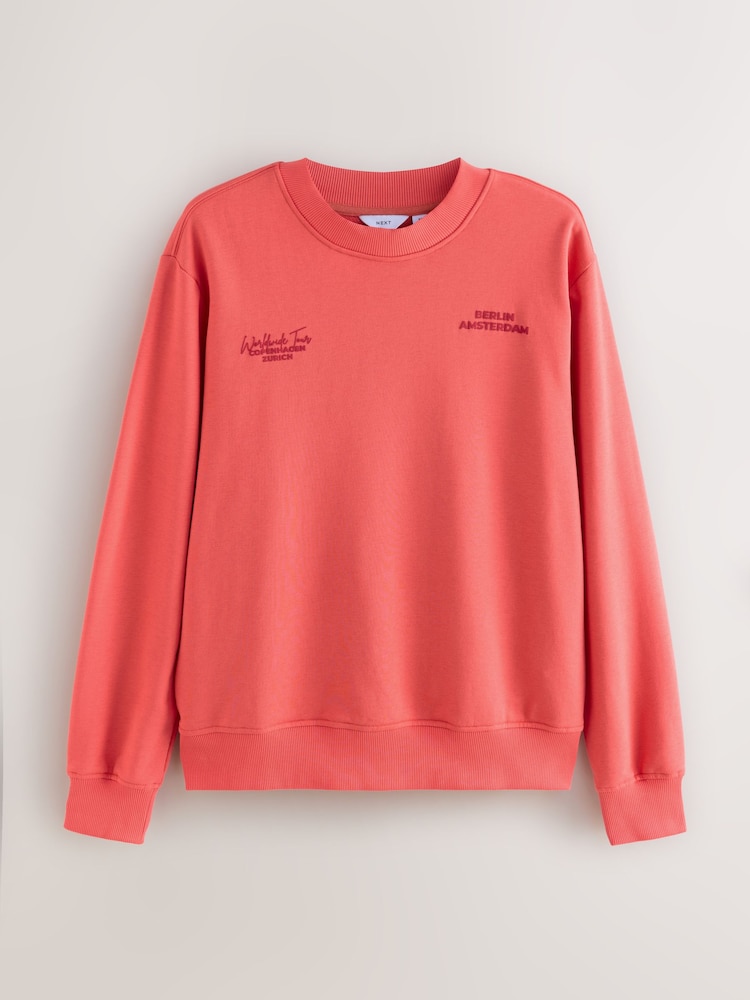 Coral Pink Cotton Rich Crew Graphic Sweatshirt - Image 2 of 4