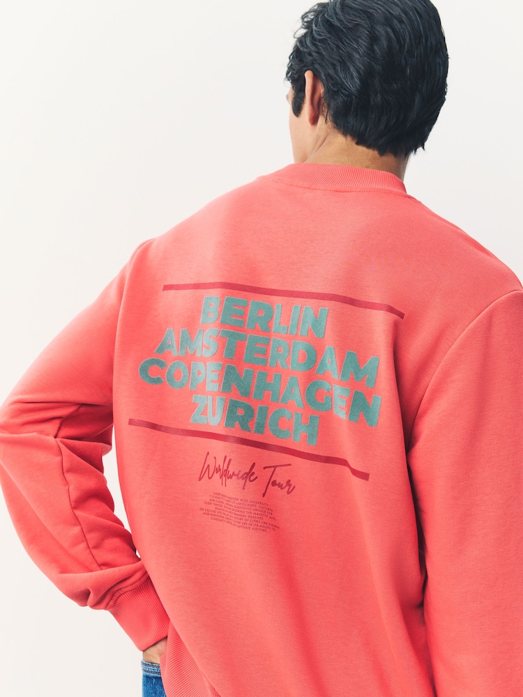 Coral Pink Cotton Rich Crew Graphic Print Sweatshirt - Image 2 of 8 Coral Pink Cotton Rich Crew Graphic Print Sweatshirt - Image 2 of 8