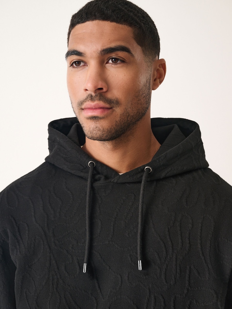Black Floral Texture Hoodie - Image 1 of 10 Black Floral Texture Hoodie - Image 1 of 10