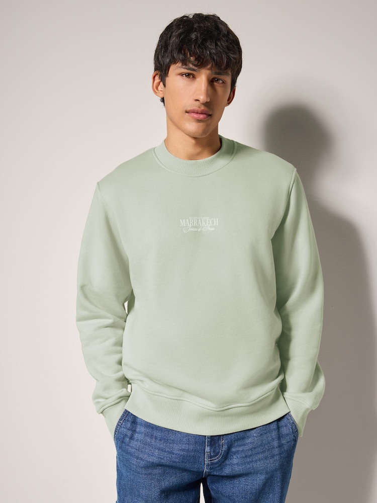 Light Green Cotton Rich Crew Graphic Print Sweatshirt - Image 2 of 5 Light Green Cotton Rich Crew Graphic Print Sweatshirt - Image 2 of 5