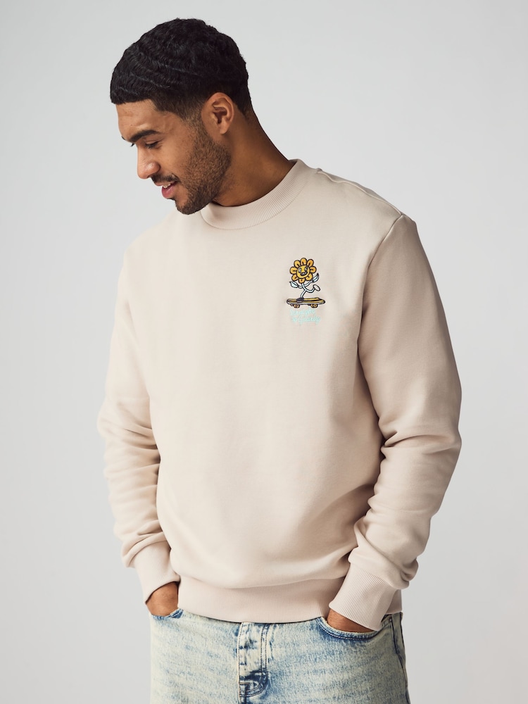 Stone Cotton Rich Crew Graphic Sweatshirt - Image 1 of 5