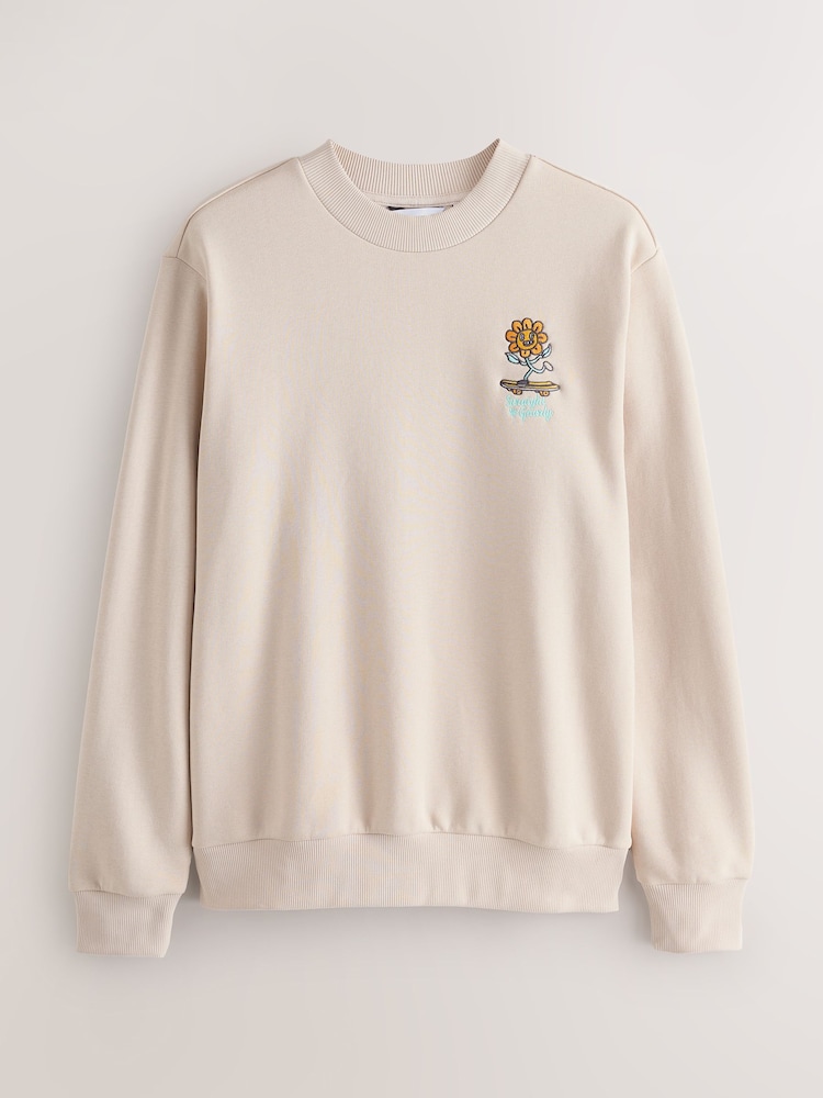 Stone Cotton Rich Crew Graphic Print Sweatshirt - Image 5 of 5 Stone Cotton Rich Crew Graphic Print Sweatshirt - Image 5 of 5