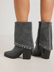 Simply Be Grey Western Cuff Studded Ankle Boots In Wide Fit - Image 2 of 4