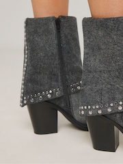 Simply Be Grey Western Cuff Studded Ankle Boots In Wide Fit - Image 4 of 4