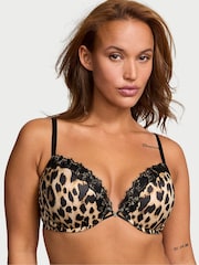 Victoria's Secret Leopard Brown Push Up Lace Trim Bra - Image 1 of 4