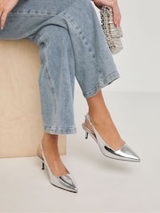 Simply Be Silver Slingback Court Shoes In Wide Fit - Image 1 of 4