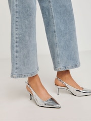 Simply Be Silver Slingback Court Shoes In Wide Fit - Image 2 of 4