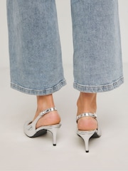 Simply Be Silver Slingback Court Shoes In Wide Fit - Image 3 of 4