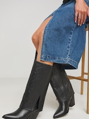 Simply Be Embroidered Cuff Western Boots In Extra Wide Fit - Image 1 of 4