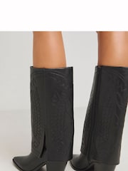 Simply Be Embroidered Cuff Western Boots In Extra Wide Fit - Image 2 of 4