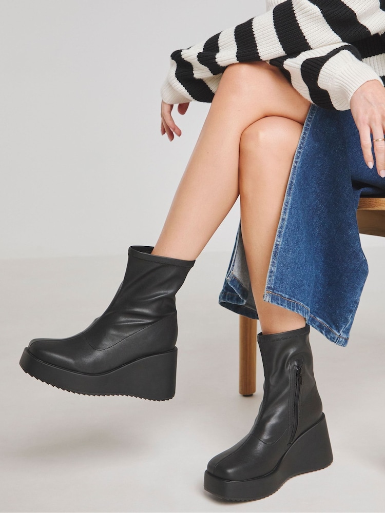 Simply Be Stretch Upper Wedge Ankle Boots In Wide Fit - Image 1 of 4