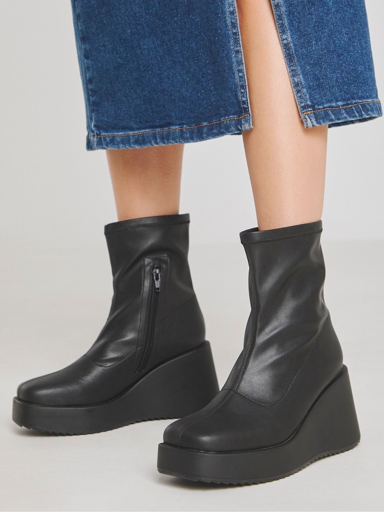 Simply Be Stretch Upper Wedge Ankle Boots In Wide Fit - Image 3 of 4