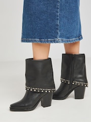 Simply Be Black Western Cuff Studded Ankle Boots In Wide Fit - Image 1 of 4