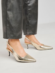 Simply Be Gold Slingback Court Shoes In Extra Wide Fit - Image 1 of 4