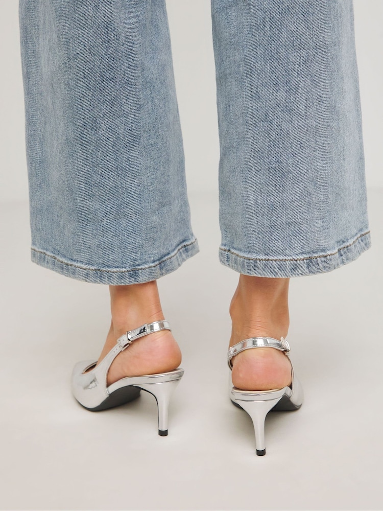Simply Be Silver Extra Wide Fit Slingback Court Shoes - Image 2 of 4 Simply Be Silver Extra Wide Fit Slingback Court Shoes - Image 2 of 4