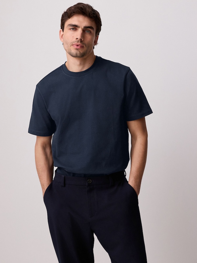Navy Blue Regular Fit Smart Soft Touch Heavyweight T-Shirt - Image 1 of 8