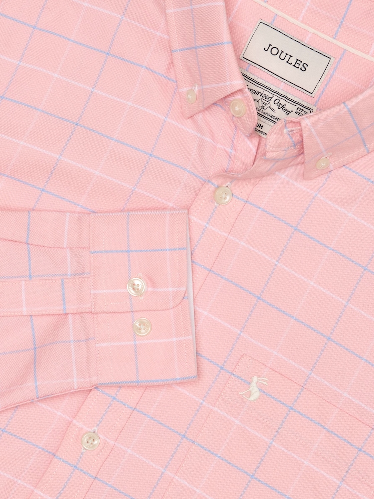Joules Classic Fit Pink Check Long Sleeve Cotton Oxford Shirt - Image 7 of 7