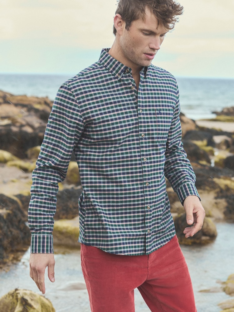 Joules Oxford Classic Fit Blue Check Long Sleeve Cotton Shirt - Image 1 of 14