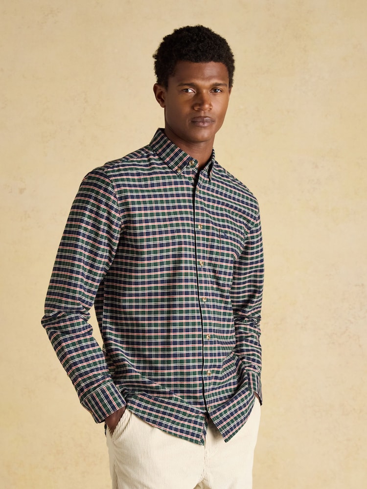 Joules Oxford Classic Fit Green Check Long Sleeve Cotton Shirt - Image 1 of 9