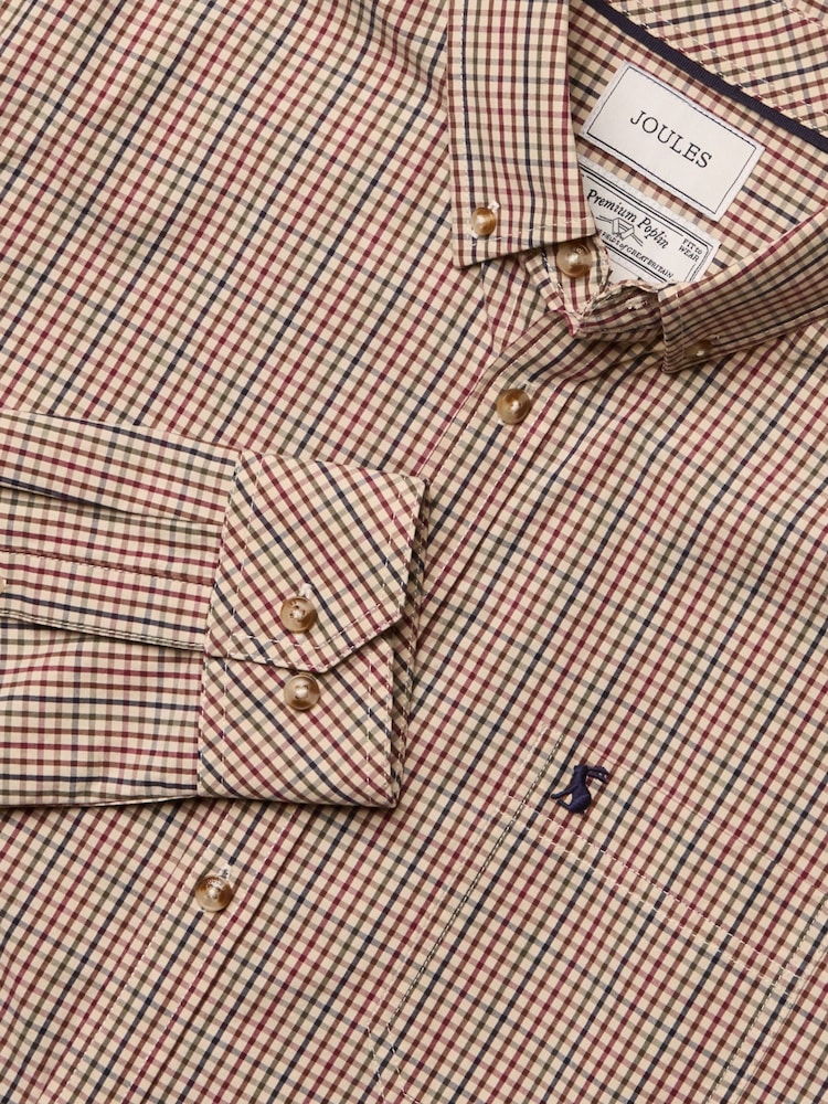 Joules Cotton Poplin Brown Long Sleeve Gingham Shirt - Image 10 of 10