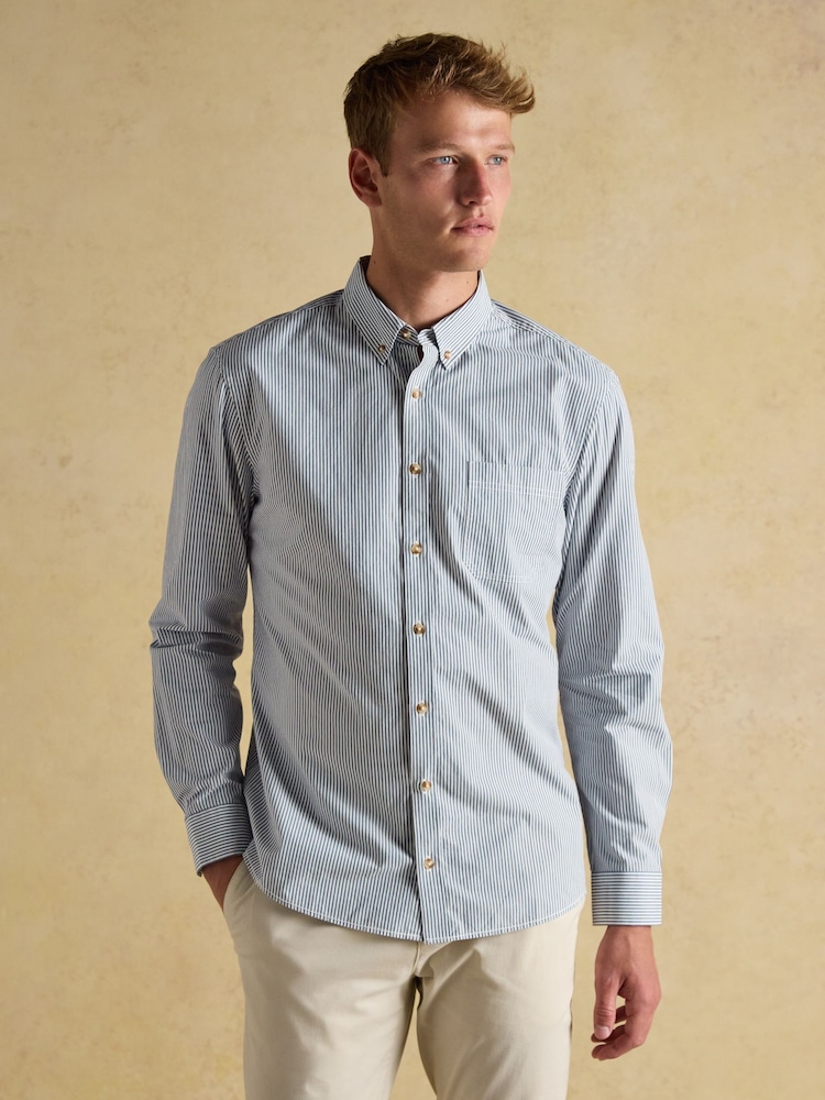 Joules Cotton Poplin Navy Long Sleeve Stripe Shirt - Image 1 of 10