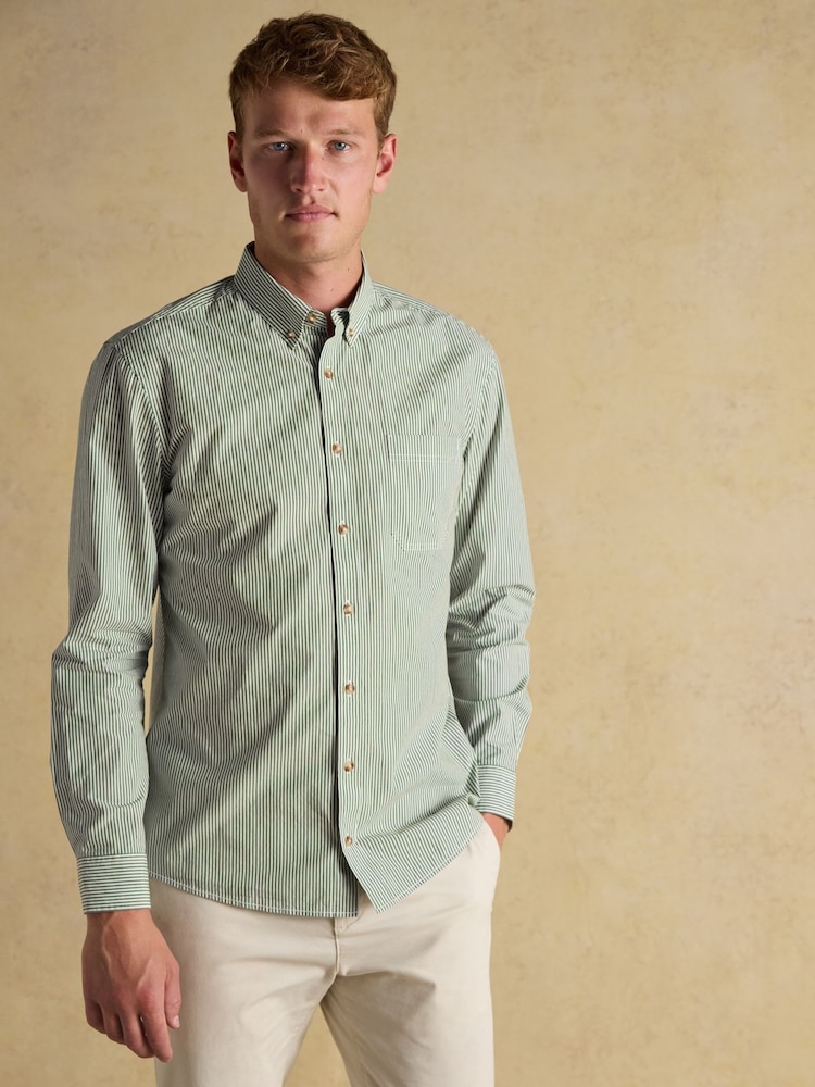 Joules Cotton Poplin Green Long Sleeve Stripe Shirt - Image 1 of 10