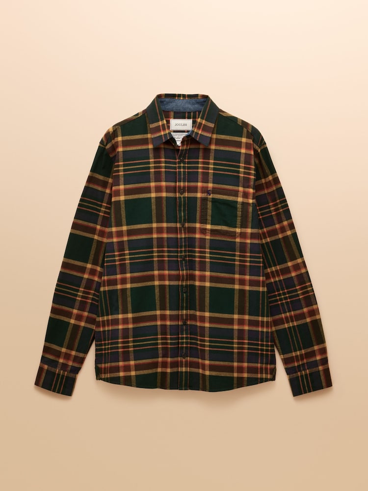 Joules Brushed Flannel Green Cotton Shirt - Image 14 of 14