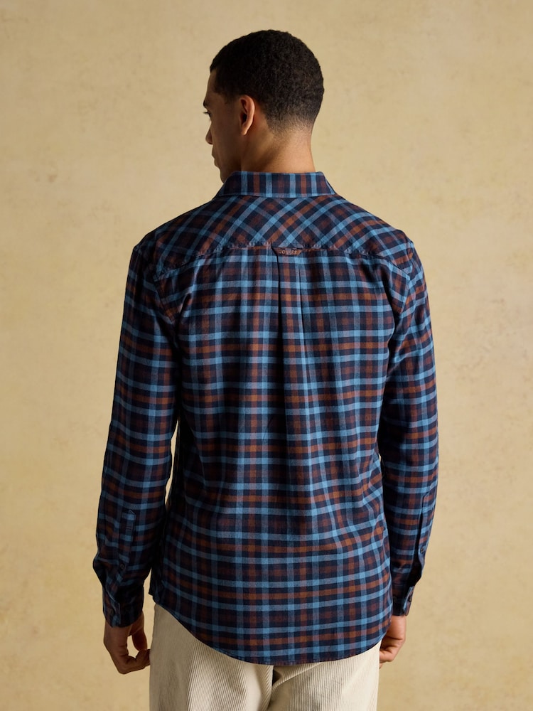 Brushed Flannel Brown/Navy Cotton Shirt - Image 2 of 8 Brushed Flannel Brown/Navy Cotton Shirt - Image 2 of 8