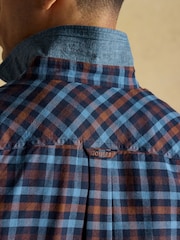 Brushed Flannel Brown/Navy Cotton Shirt - Image 7 of 8