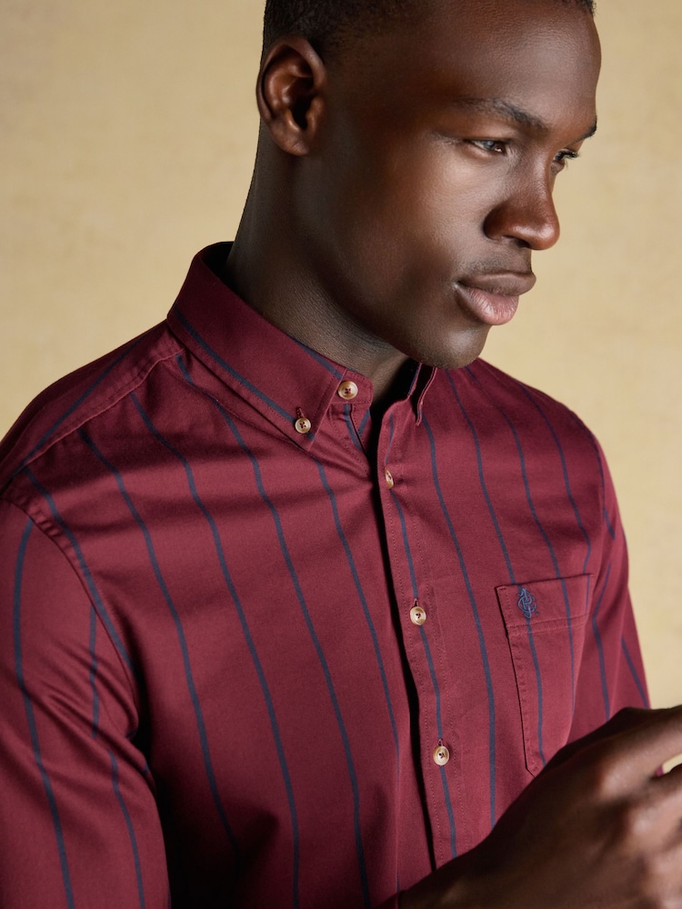burgundy striped dress shirt Men's Milano Moda Classic Stylish Striped Dress (casual) Shirt Burgundy # SG36