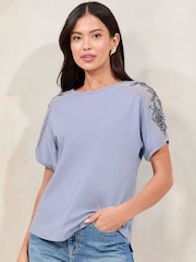 Lipsy Blue Embellished Sequin T-Shirt - Image 2 of 4